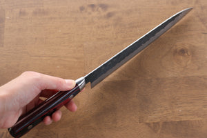 加藤 義実 青スーパー鋼 黒打 鎚目(丸) 牛刀包丁 和包丁 210mm 赤合板柄 - 清助刃物