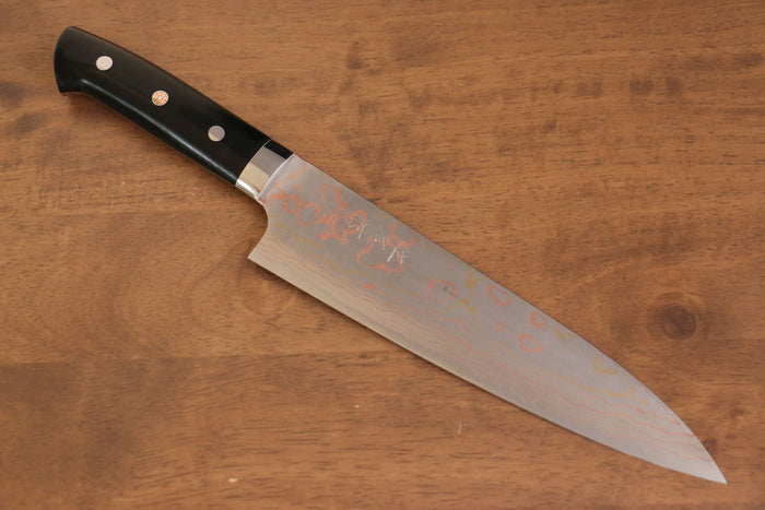 佐治 武士 青ニ鋼 有色ダマスカス 牛刀包丁  210mm 黒マイカルタ柄