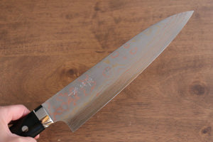 佐治 武士 青ニ鋼 有色ダマスカス 牛刀包丁  210mm 黒マイカルタ柄 - 清助刃物