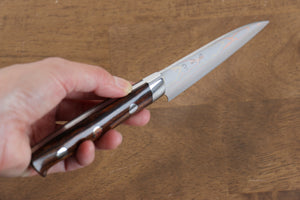 佐治 武士 青ニ鋼 有色ダマスカス ペティーナイフ 和包丁 90mm アイアンウッド柄 - 清助刃物