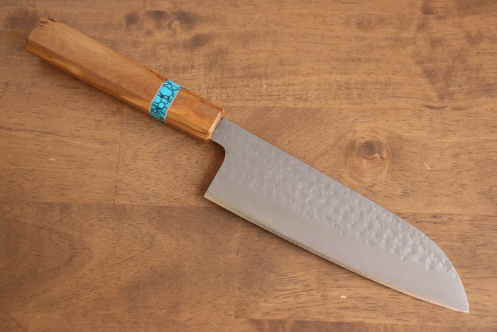 黒崎 優 閃光 R2/SG2 鎚目 三徳包丁 和包丁 165mm オリーブの木 (口輪：ターコイズ)柄