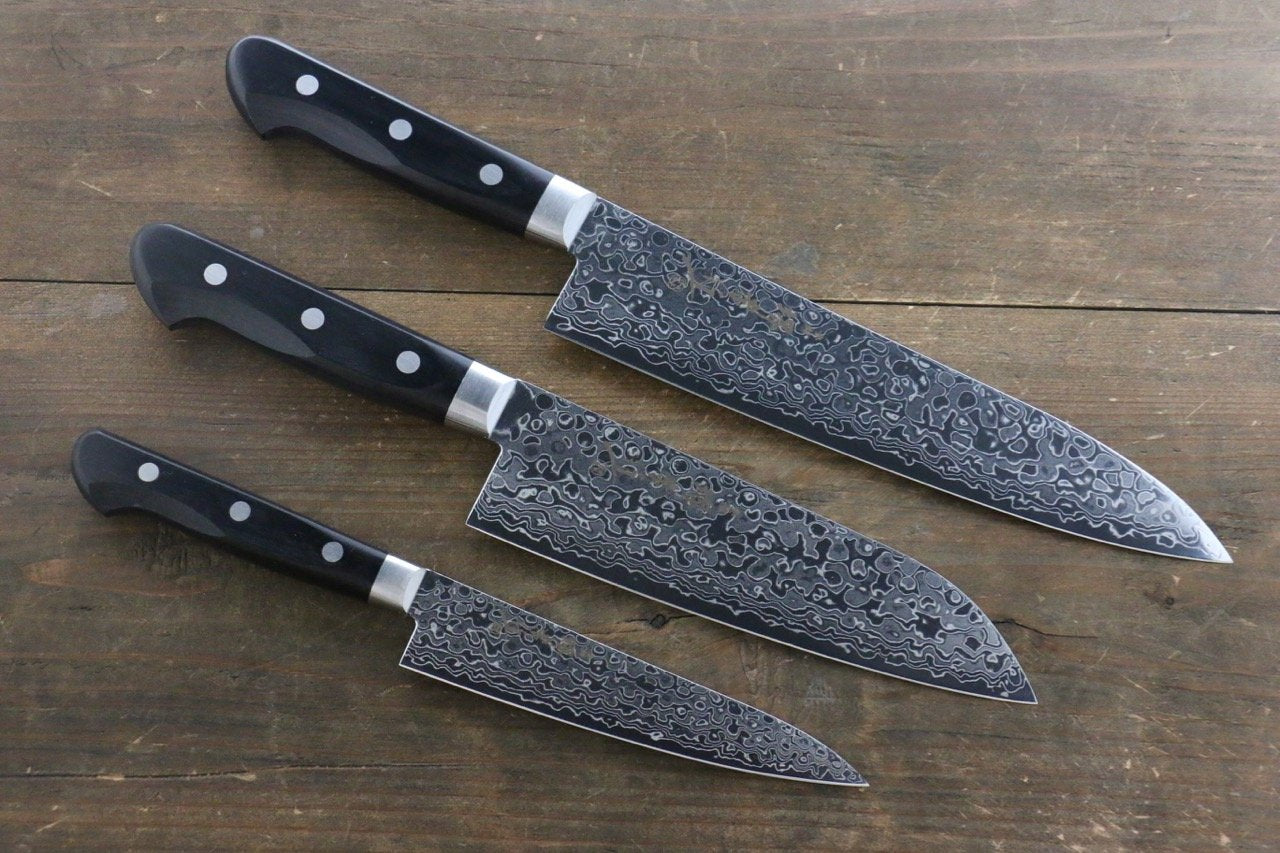 堺 孝行 45層 鏡面 ダマスカス 牛刀包丁 210mm, 三徳包丁 & ペティナイフ  135mm セット - 清助刃物