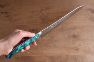 黒崎 優 閃光 鋭 R2/SG2 鎚目 牛刀包丁 和包丁 240mm 青緑アクリル柄 - 清助刃物