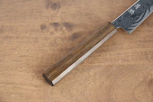 清助 波 AUS10 鏡面仕上げ ダマスカス ペティーナイフ 和包丁 135mm 樫柄 - 清助刃物