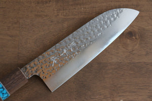 黒崎 優 閃光 R2/SG2 鎚目 三徳包丁  165mm ウォルナット (口輪：ターコイズ)柄 - 清助刃物