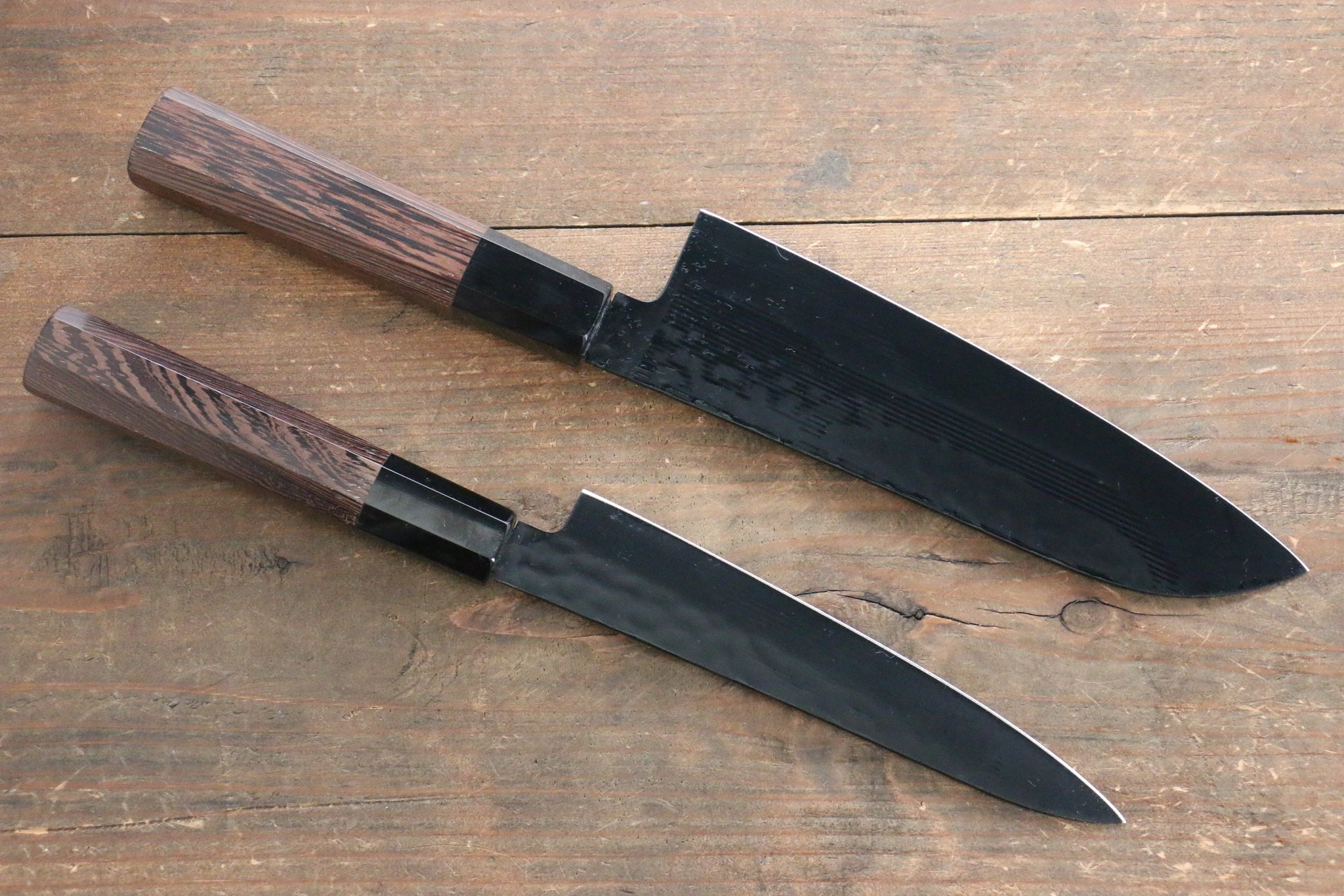 堺 孝行 黒影 V金10号 鎚目テフロン加工 三徳, ペティ 150mm ウェンジ柄 セット - 清助刃物