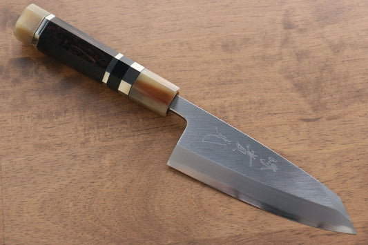 實光 至光 白鋼 切付出刃包丁 120mm 両側リング付き黒檀柄 - 清助刃物