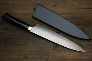 佐治 武士 蒔絵 青ニ鋼 有色ダマスカス 牛刀包丁 和包丁 210mm 漆塗り柄 - 清助刃物