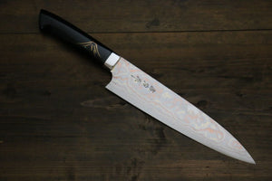 佐治 武士 蒔絵 青ニ鋼 有色ダマスカス 牛刀包丁 和包丁 210mm 漆塗り柄 - 清助刃物