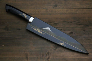 佐治 武士 蒔絵 青ニ鋼 有色ダマスカス 牛刀包丁 和包丁 210mm 漆塗り柄 - 清助刃物