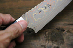 佐治 武士 蒔絵 青ニ鋼 有色ダマスカス ペティーナイフ  150mm 漆塗り柄 - 清助刃物